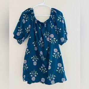 Old Navy 100% Cotton Floral Blue and White Petite Small Dress